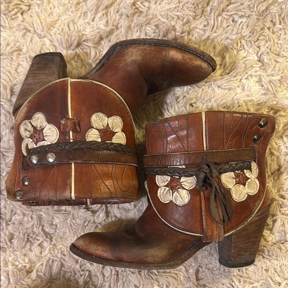 Rustic Leather Embellished Ankle Booties